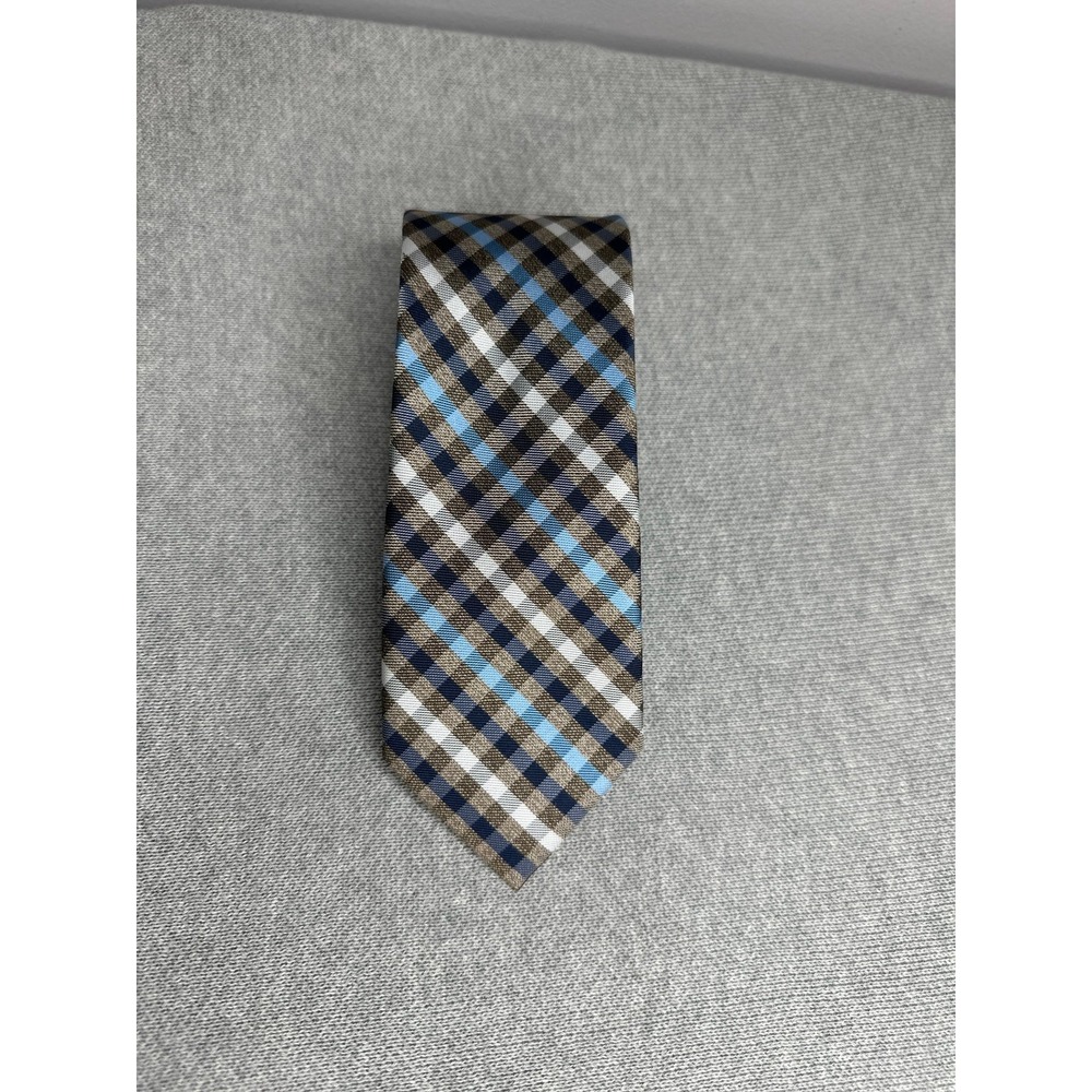 Perry Ellis Plaid Neck Tie Classic Wedding Office Blue Brown